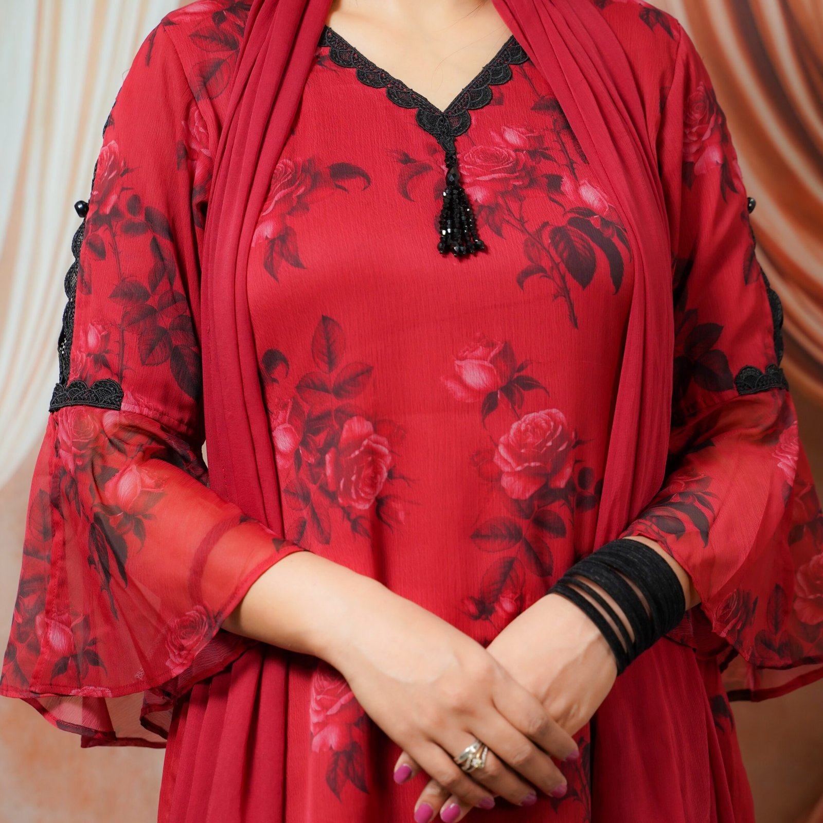 Crimson Floral Suit Set - Image 2